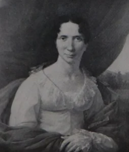 Painting of a woman with dark hair in a white dress