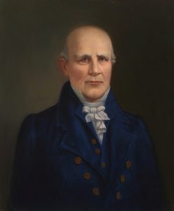 Portrait of a balding man with a white cravat and blue, 19th-Century coat