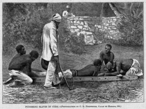 Lithograph of slave held down, about to be whipped