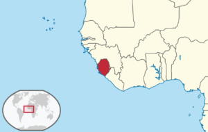 Map showing a country on the lower coast of the left lobe of Africa